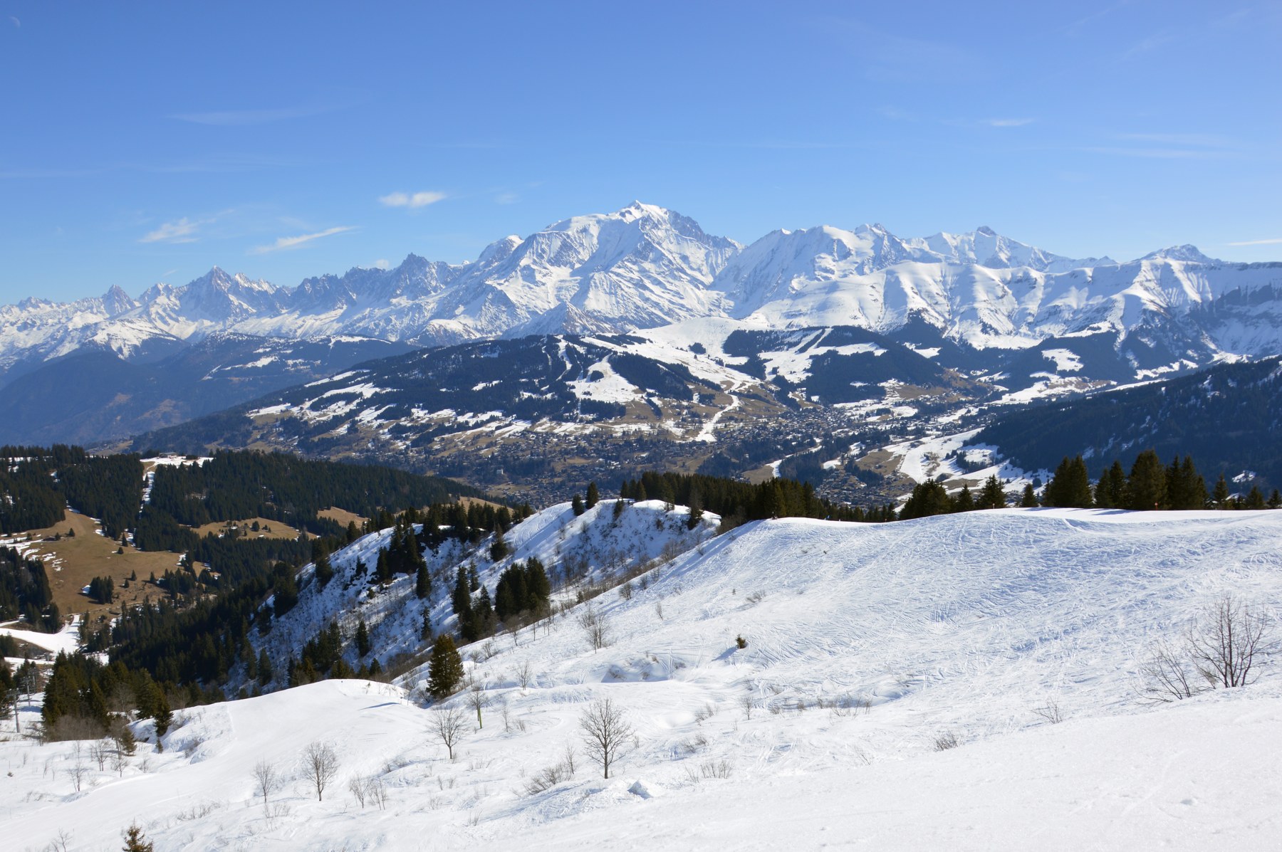 Megève and the Mont Blanc massif from Le Christomet